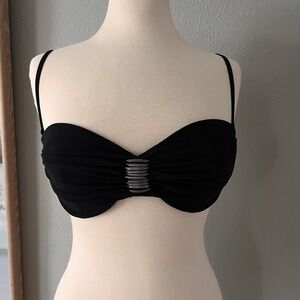 Gideon Oberson Black Underwire Push Up‎ Bandeau Bikini Swim Top Sz 8